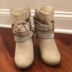 Off-white/Tan Rhinestone Booties